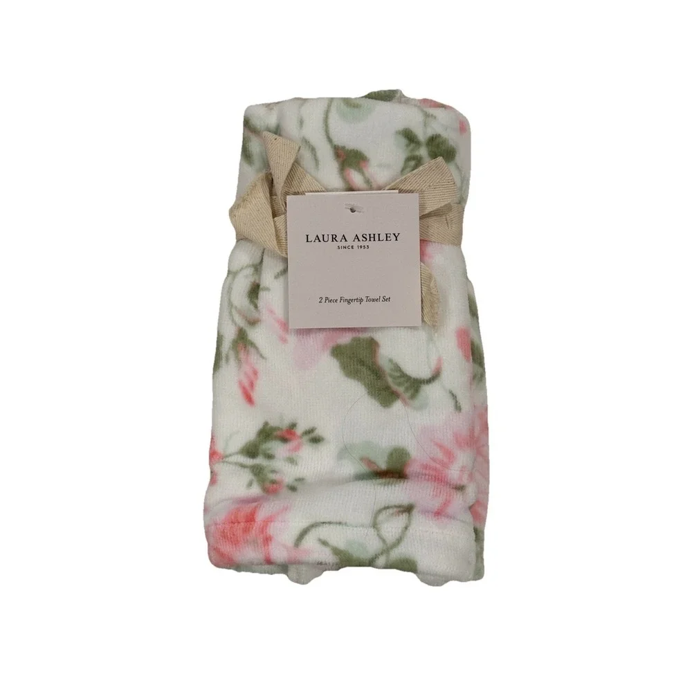 Laura Ashley Fingertip‎ Towels Set Floral Morning Gloria 2 Pcs Pink Green NWT